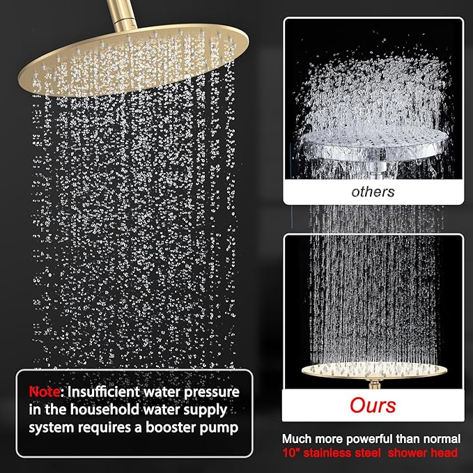 Shower Faucet Set Brass 10IN Rough-In Valve Body Trim Kit Rainfall Included - Image 3