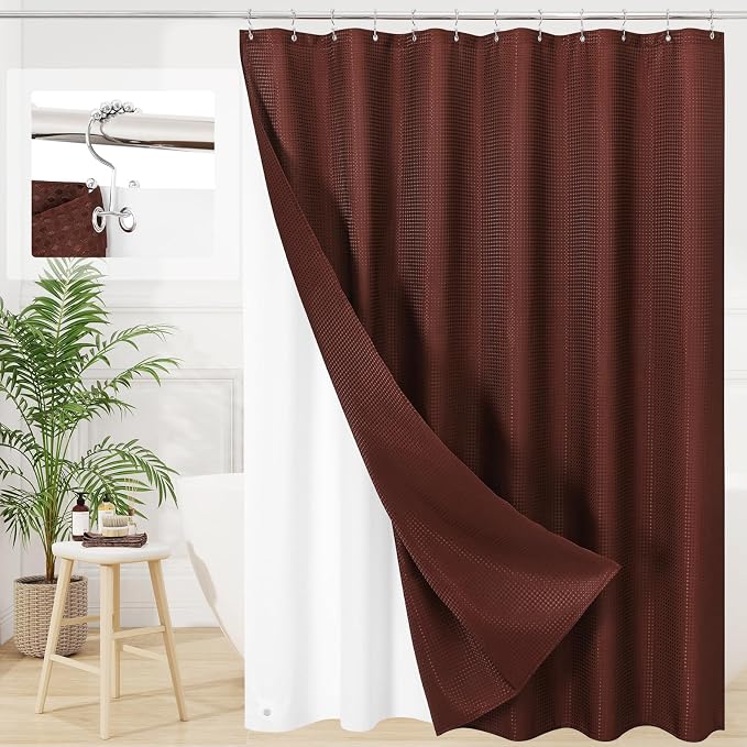 3 in 1 Shower Curtain Set, Waterproof Fabric Shower Curtains by Unknown