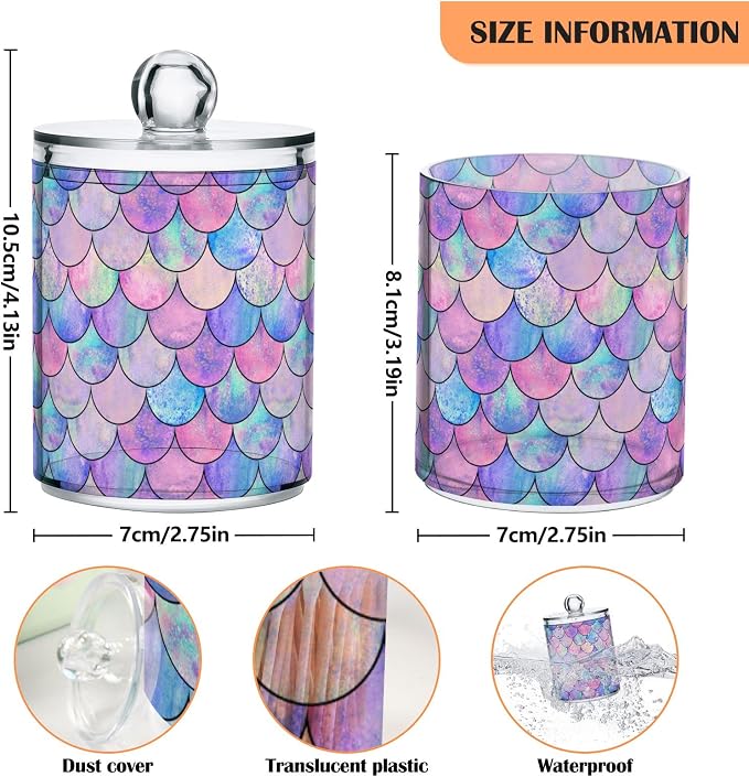 MNSRUU 2 Pack Qtip Holder Organizer Dispenser Colorful Mermaid Scales Bathroom - Image 3