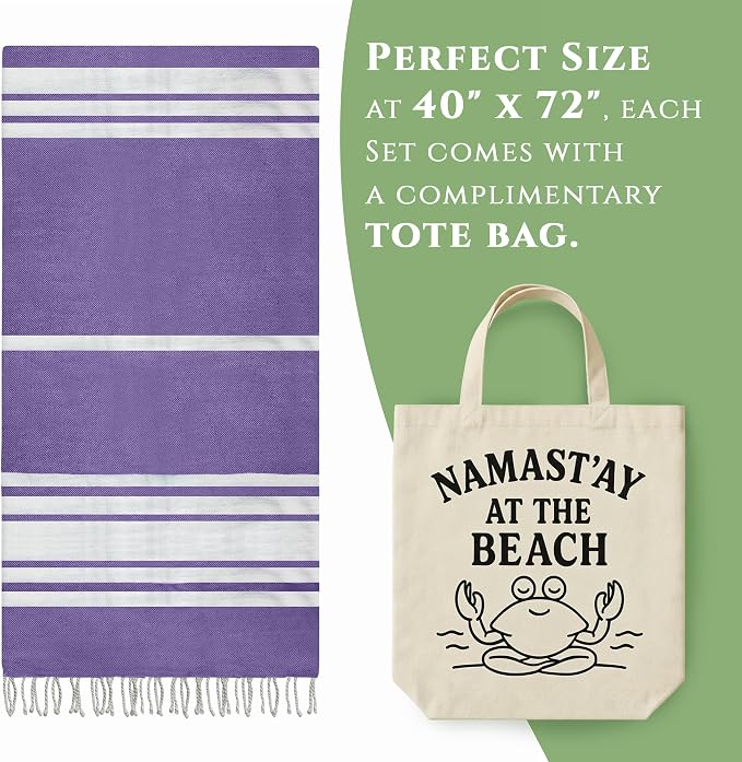 Turkish Cotton Beach Towel Pack of 4 & 1 Boho Tote Bag - Image 6