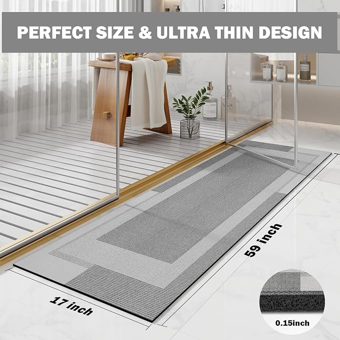 Non Slip Long Bathroom Runner Rug Bath Mat, Rubber Backing Ultra Thin Bathroom - Image 2