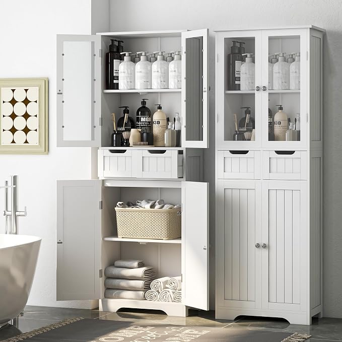 67" Tall White Bathroom Cabinet Storage Cabinet, Freestanding Storage Cabinet - Image 6