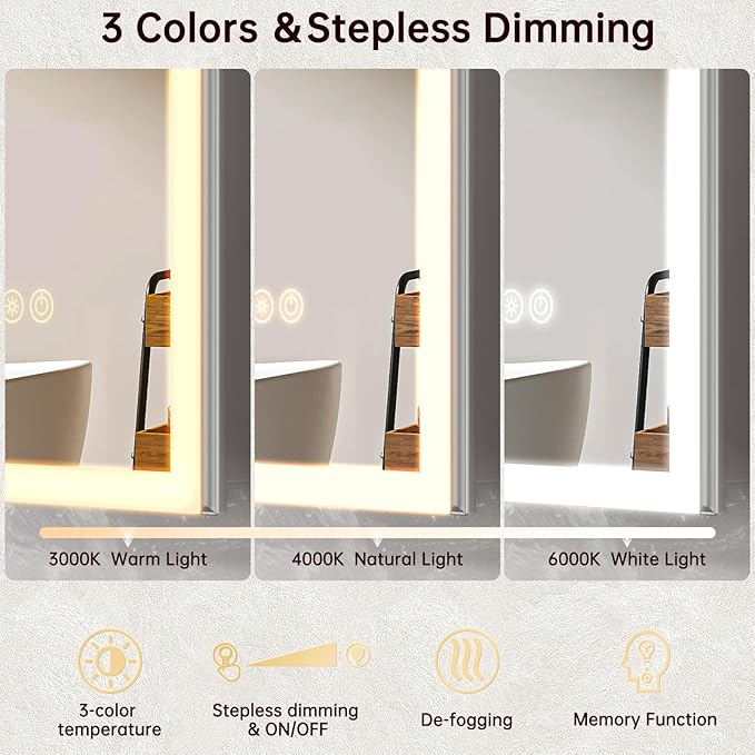 60"x32" Medicine Cabinet Mirror, LED Lighted Medicine Cabinet - Image 2