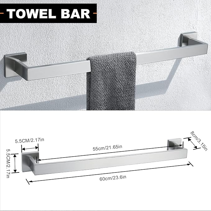 YACVCL 5-Piece Bathroom Hardware Accessories Set 23.6 inch Towel Bar Towel Rack - Image 2