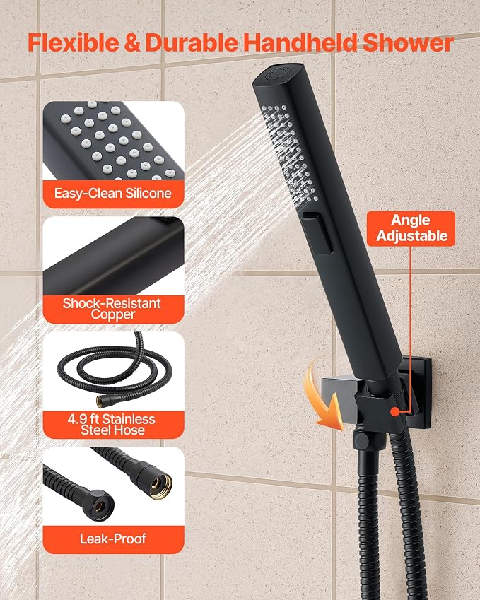 VEVOR Shower Faucet Set, 10 Inch Ceiling Mount Rainfall Shower System - Image 6