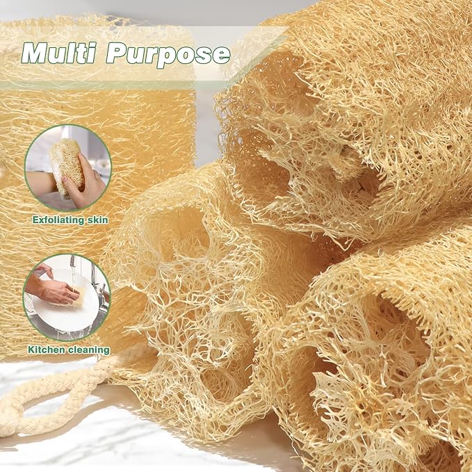 Natural Loofah Sponge Organic Loofa Set 6 Pack, Exfoliating Body Scrubber - Image 3
