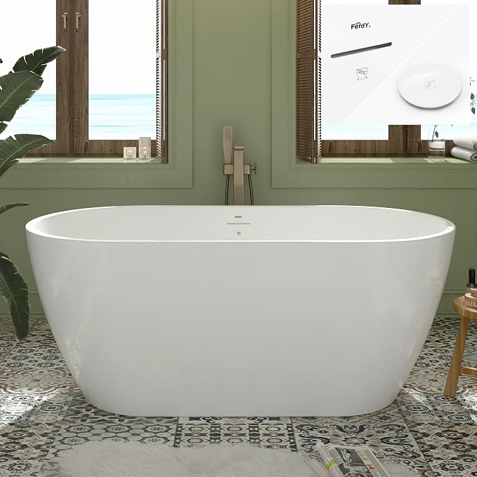 FerdY 59" Bali Elite Acrylic Freestanding Bathtub, Gracefully Shaped by FerdY