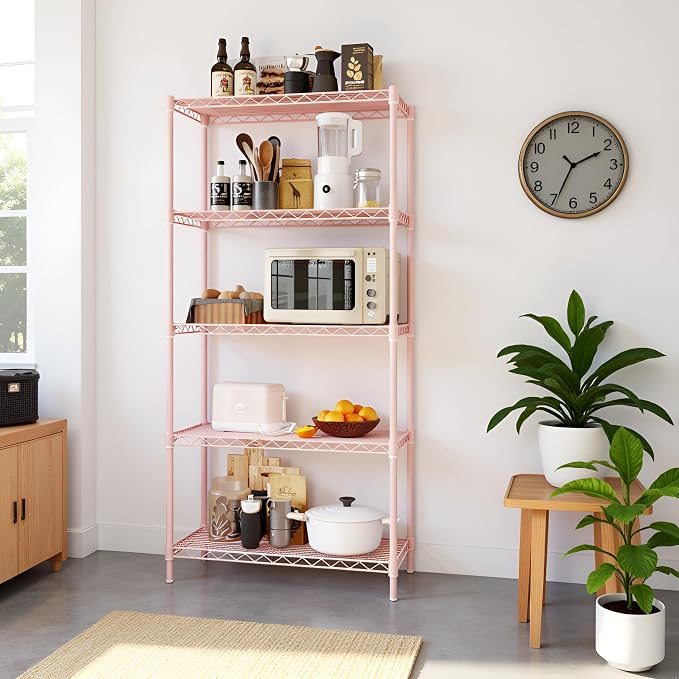 5 Tier Storage Racks Shelving, Heavy Steel Pantry Shelves, Adjustable Wire - Image 2