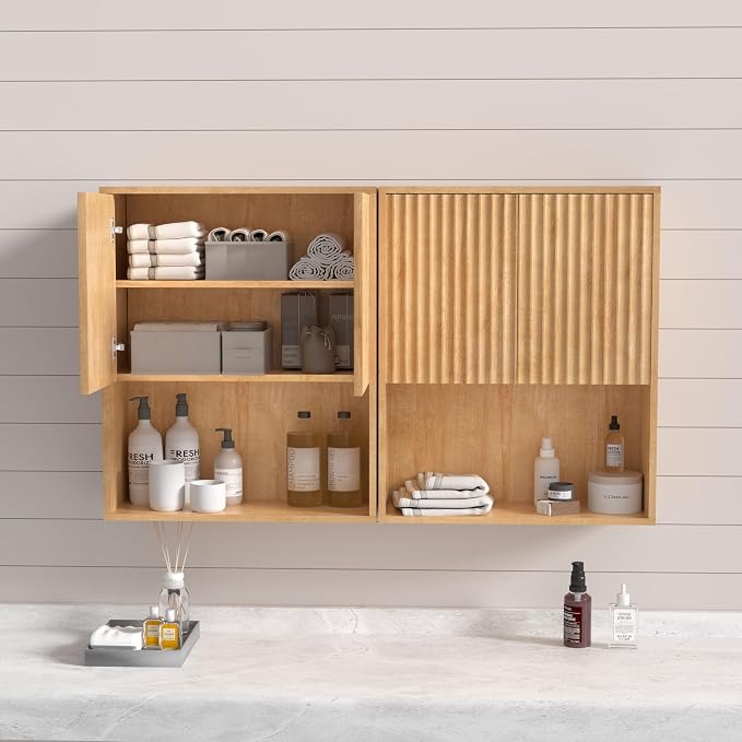 Fluted Bathroom Wall Cabinet Over The Toilet Storage, Wall Mounted Cabinet - Image 2
