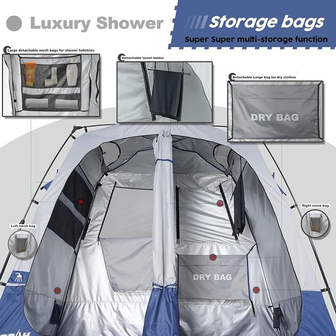 Camping Shower Tent Deluxe Changing Room Easy Set Up Privacy Shelter, Large - Image 4