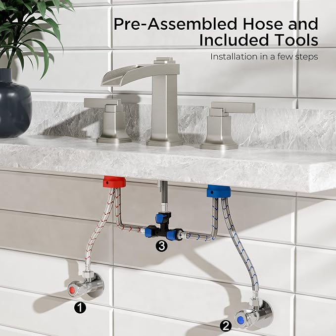 FORIOUS Brass Bathroom Faucets 3 Hole, Modern Waterfall Widespread 8 Inch - Image 6