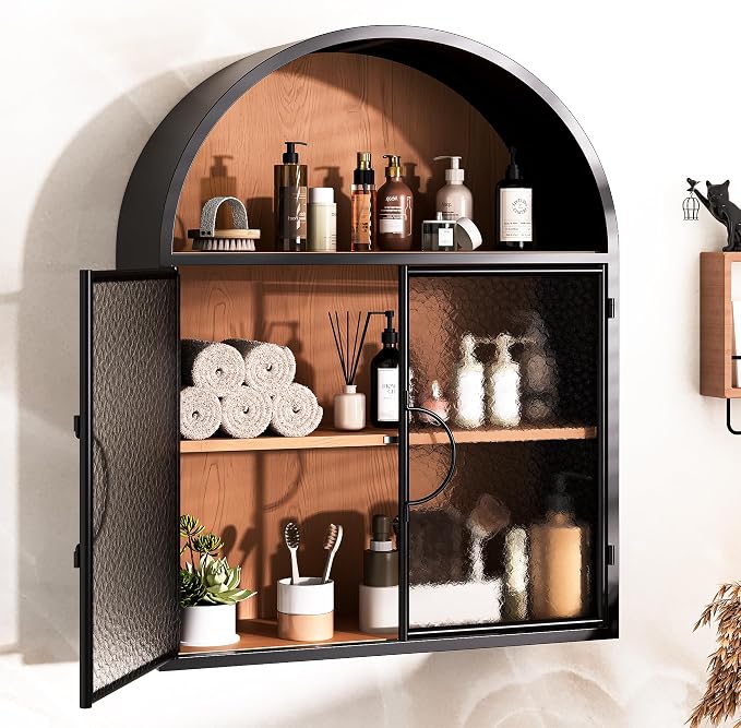 BECHAEO Arched Wall Cabinet Over Toilet Bathroom Organizer, No Assembly Metal by BECHAEO