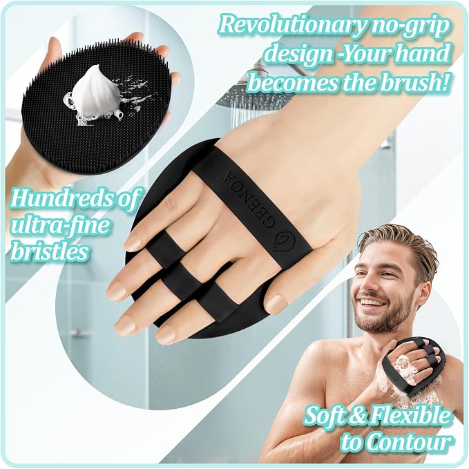 Silicone Back Scrubber & Soft Bath Glove 2PCS, 360° Anti-Slip Hand-fit Silicone - Image 7