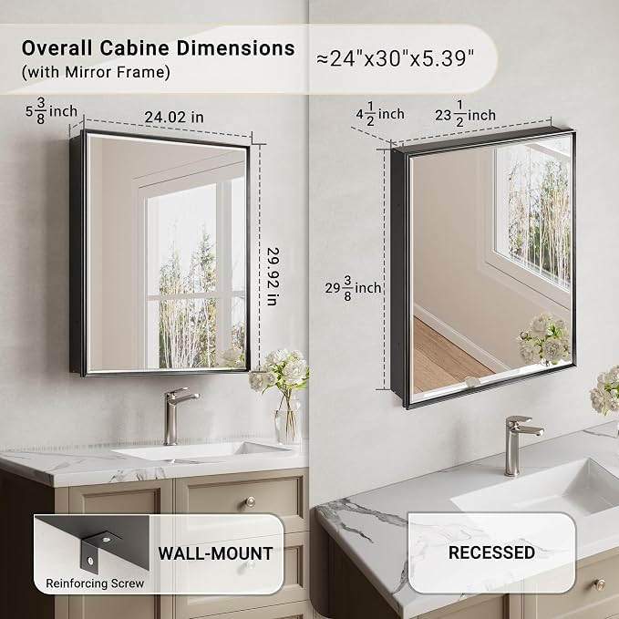 24x30 Pre-Assembled Black Medicine Cabinet - Image 2
