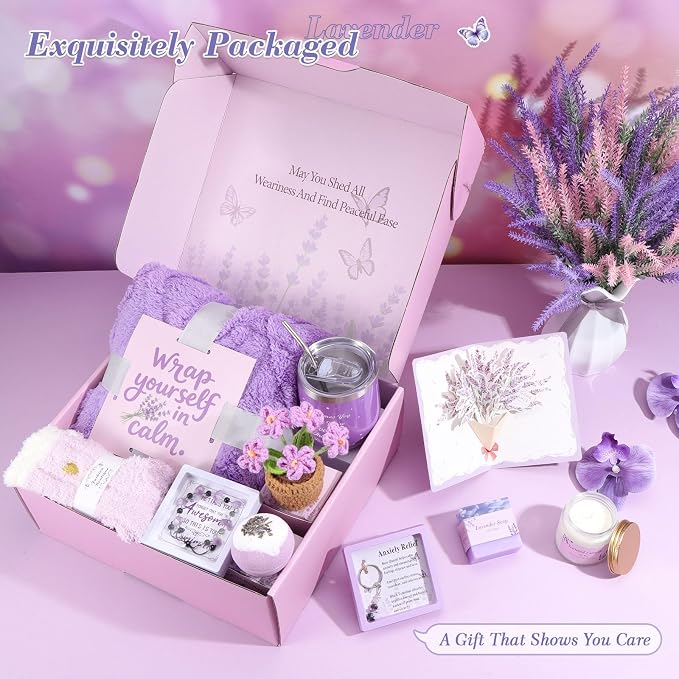 Birthday Gifts for Women Self Care Gifts Set, Lavender Spa Gift Basket Care - Image 9