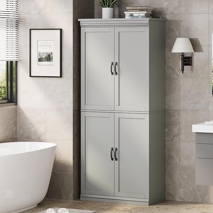 IDEALHOUSE Pantry Cabinet, Freestanding Cupboard, Tall Storage Cabinet - Image 8