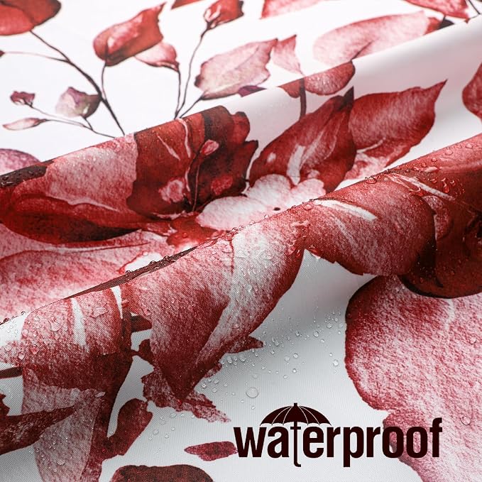 Gibelle Long Shower Curtain 72 x 78, Tall Burgundy Red Floral Shower Curtain - Image 3