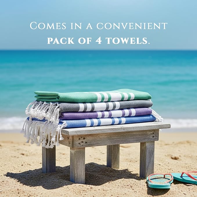 Turkish Cotton Beach Towel Pack of 4 & 1 Boho Tote Bag - Image 5