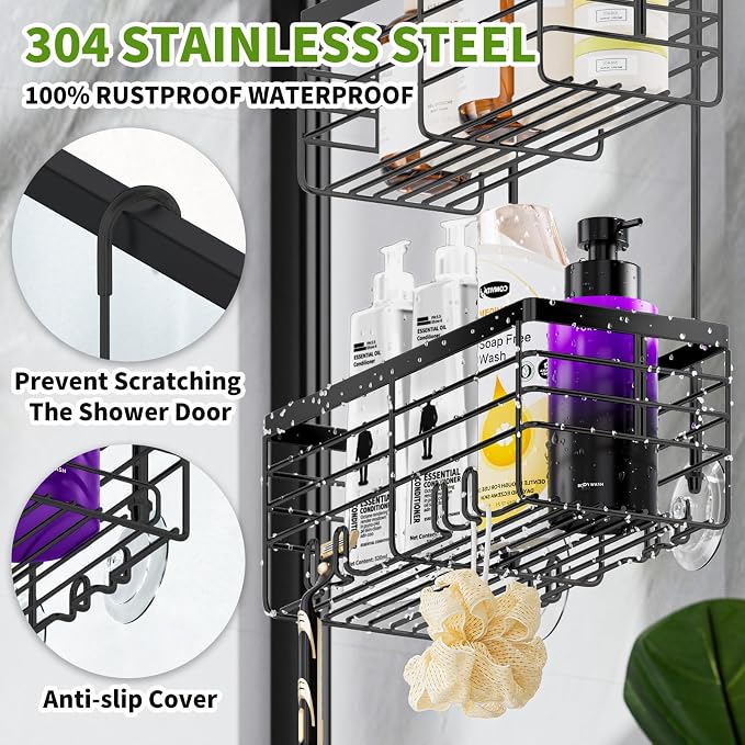 SHANSHUI Shower Hanging Caddy, Double Bathroom Showers Organizer Basket - Image 3