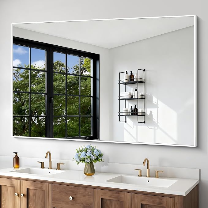 BONEWEI White Bathroom Mirror, 60x40 inch Wall Mirror by BONEWEI