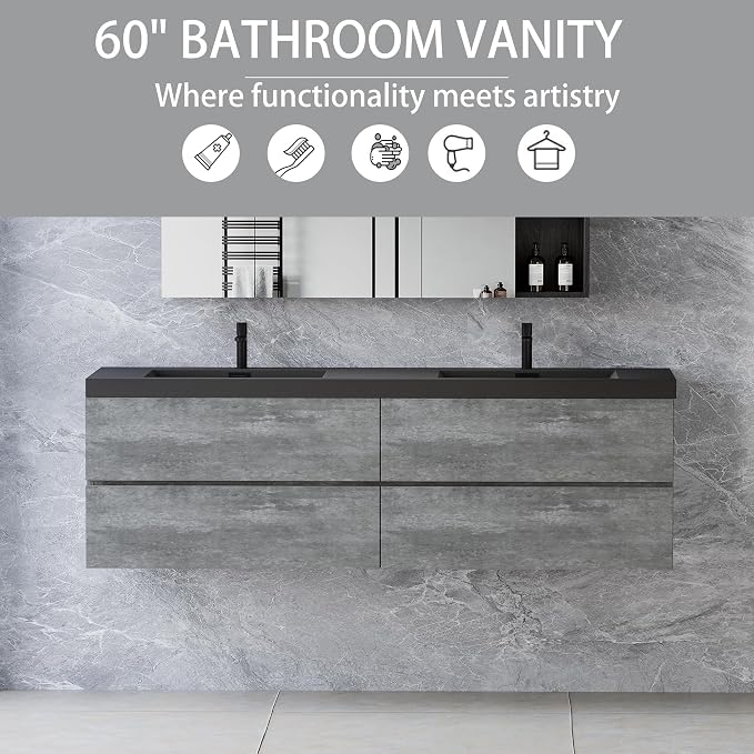 Floating Vanity Bathroom, 60 Inch Bathroom Vanity - Image 4