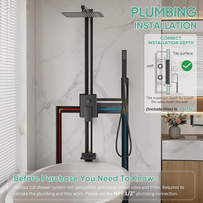 Black Tub Shower System, All Metal Tub Shower Faucet Set - Image 2