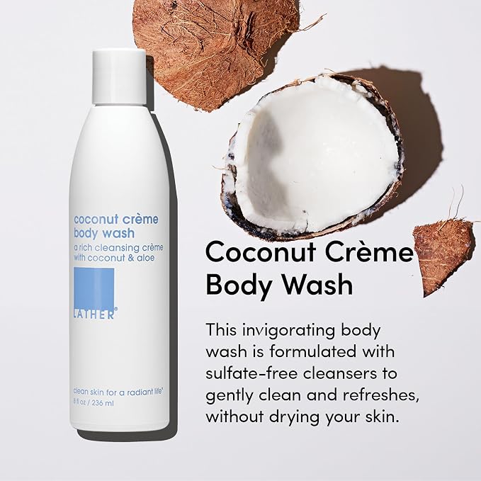 LATHER - Coconut Crème Natural Body Wash, 8 fl oz - Shower Gel Cleanser - - Image 2
