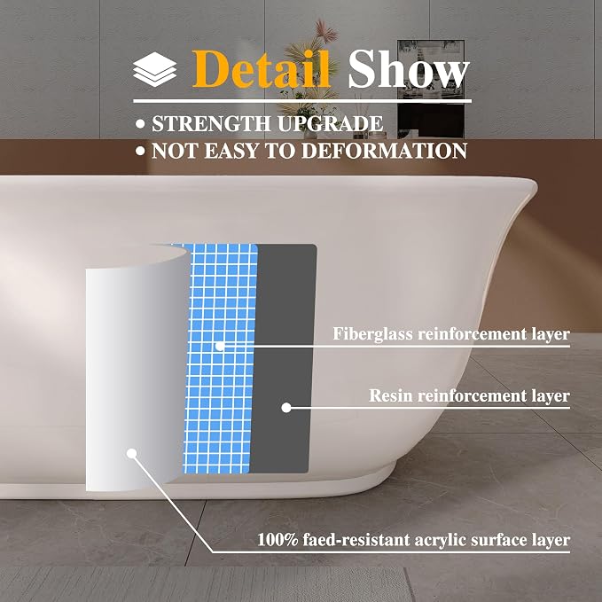 59" Acrylic Freestanding Bathtub, Soaking Tub - Image 3