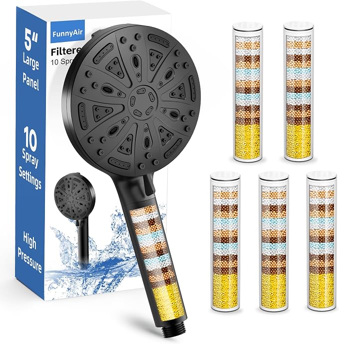 Filtered Shower Head with Handheld, FunnyAir Filtered Shower Head with 5-PCS by FunnyAir