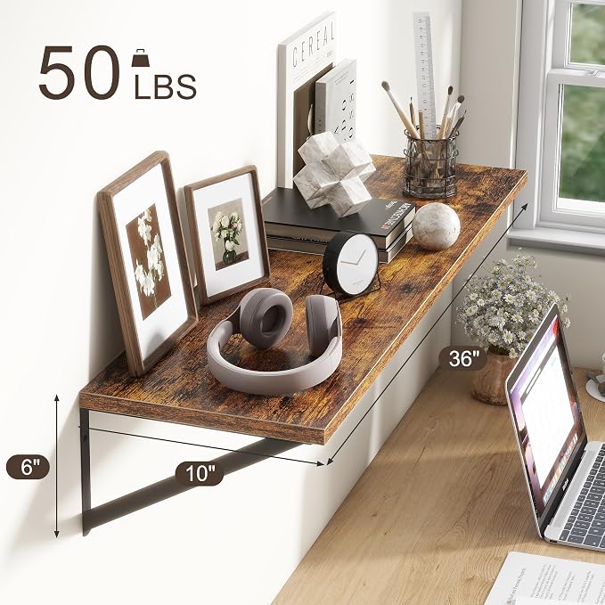 36"W x 10"D Floating Shelves, 10 Inch Deep Floating Shelves, Farmhouse Rustic - Image 3