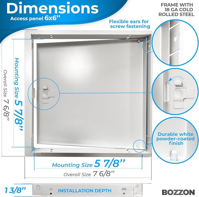 BOZZON Access Panel for Drywall 6 x 6 inch – Metal Door - Image 2