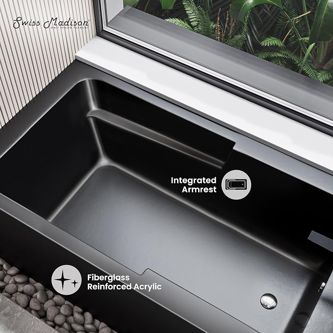 Voltaire 54 in. x 30 in. Acrylic Matte Black, Right-Hand Drain, Apron Bathtub - Image 2