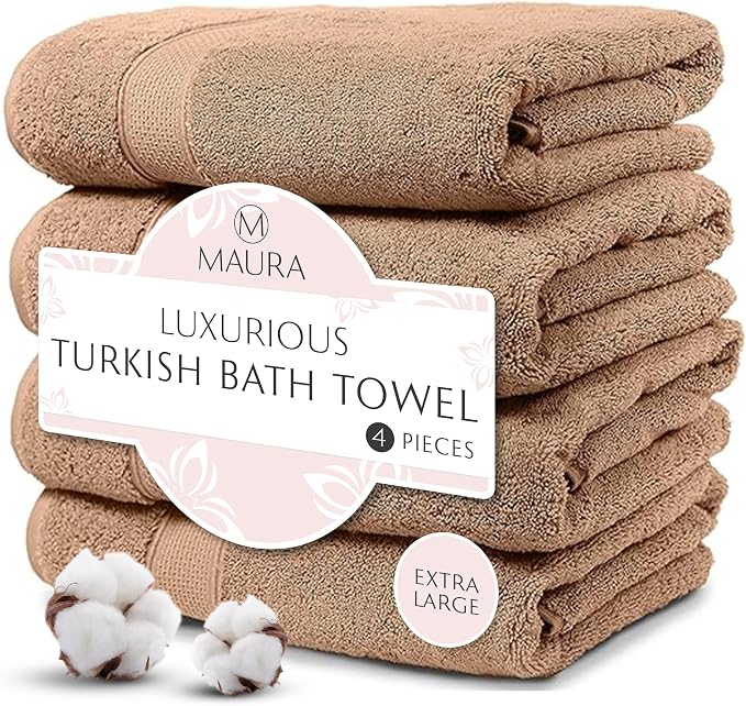 Maura Exquisite 4-Piece Turkish Bath Towel Set: Ultra-Soft, and Plush Towels by MAURA