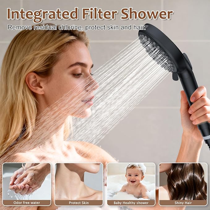 Iriber Mattle Black Round Rain Shower System Faucet Set，Filtered Shower Head - Image 5
