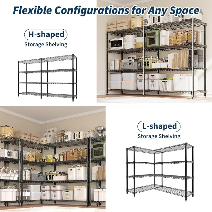 4-Tier Metal Storage Shelves, Adjustable Wire Shelving Unit - Image 4