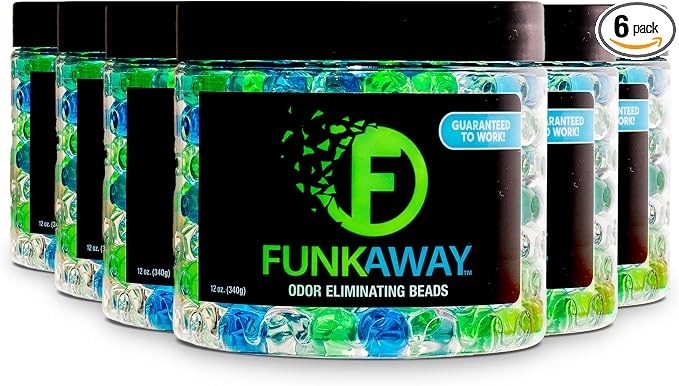 FunkAway Odor Eliminating Beads, 12 oz., 6 Pack, Supercharged Odor Absorbing by FunkAway