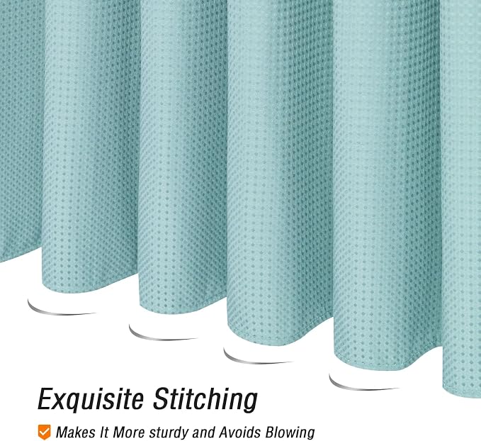 Gibelle Teal Shower Curtain, Waffle Weave Textured Fabric Shower Curtain - Image 5