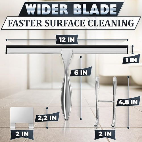12 Inch Silver All-Purpose Stainless Steel Shower Squeegee - Image 2
