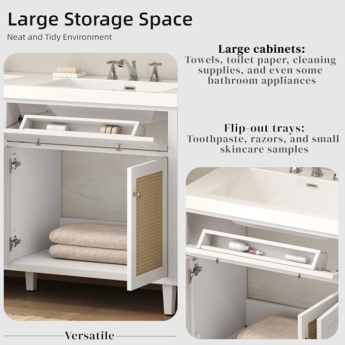 60" Bathroom Vanity with SMC Double Sink, Modern Large Storage Space with 2 - Image 5