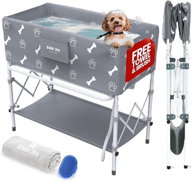 Dog Bath Tub - Free Brush & Towel – Foldable & Portable Dog Washing Station – by Unknown