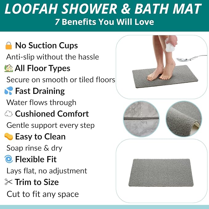 ENKOSI Loofah Non-Slip Shower and Bath Mat - Image 3