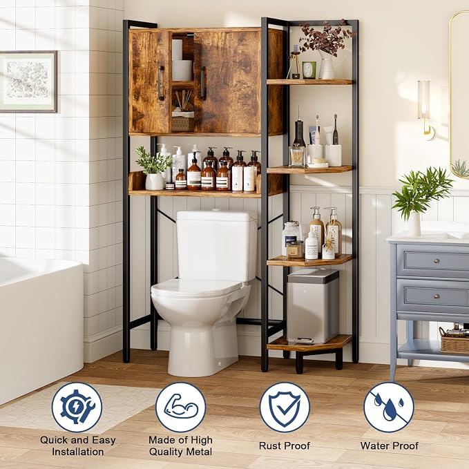 K2 Heavy Duty 7-Tier Over The Toilet Storage Cabinet（With Magnetic Doors & - Image 4