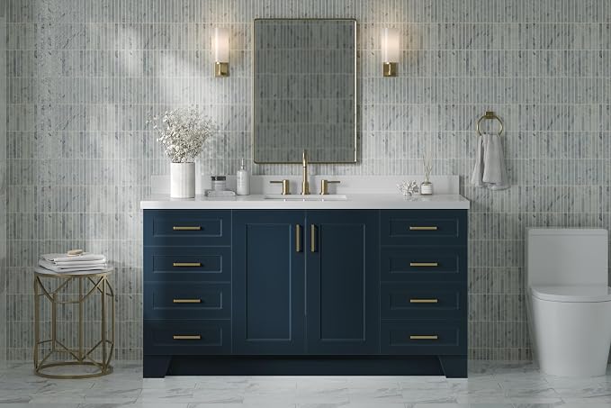 ARIEL Taylor 67" Midnight Blue Bathroom Vanity, 1.5" Edge Pure White Quartz - Image 2