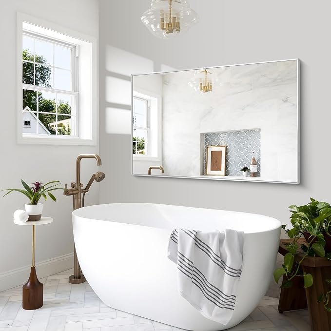 BONEWEI Silver Bathroom Mirror, 55x36 inch Wall Mirror - Image 4