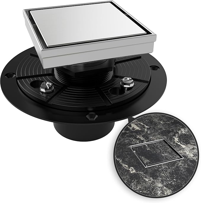 WEBANG 4 Inch Square Shower Drain Brushed Floor Drain by WEBANG