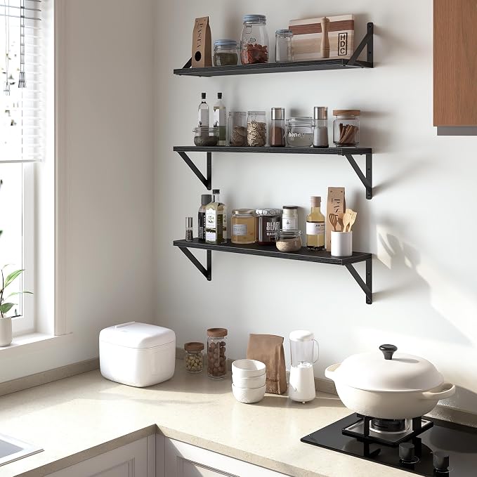 Heimlove Floating Shelves for Wall, 24 Inch Long Wood Floating Shelves Set of 3 - Image 4