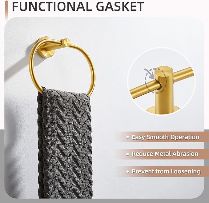 Angle Simple Towel Ring Brassy Gold, SUS 304 Stainless Steel Swivel Hand Towel - Image 6