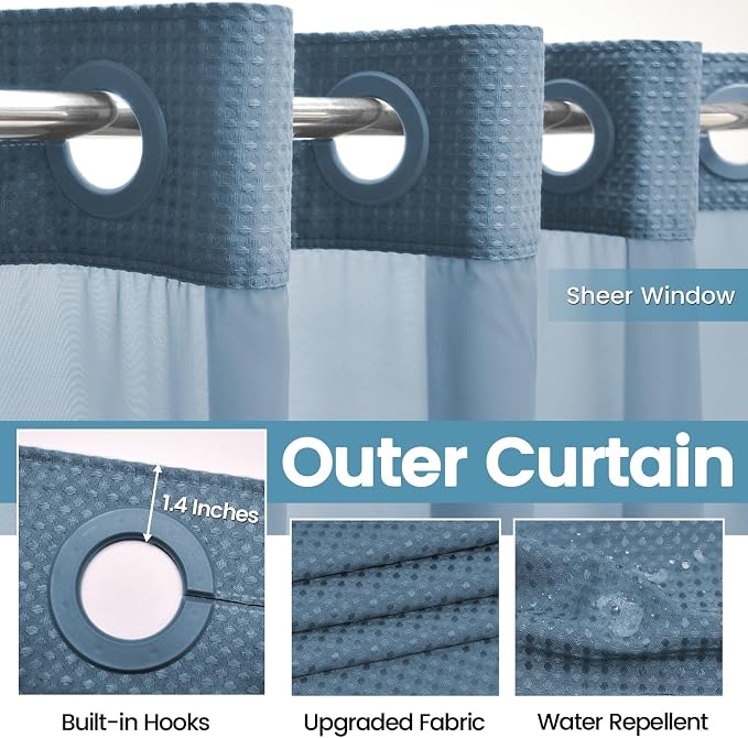 Moonlight Blue Long No Hook Shower Curtain - Image 5