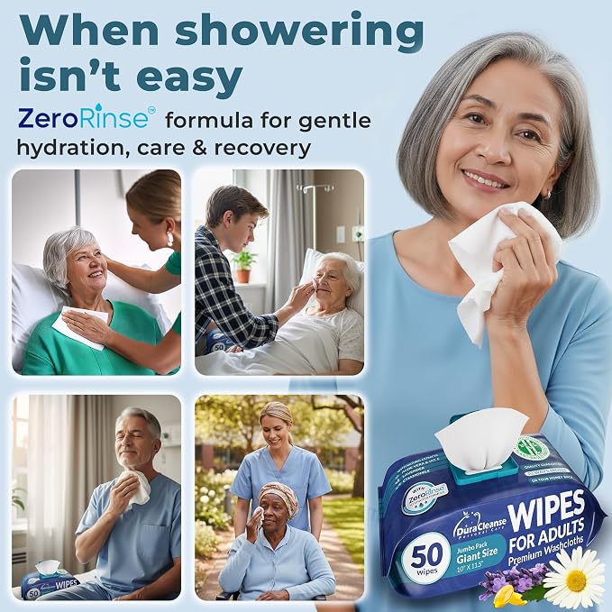 XL Bath Wipes for Adults No Rinse – 100 Count + 8 Travel Body Wipes, After - Image 2