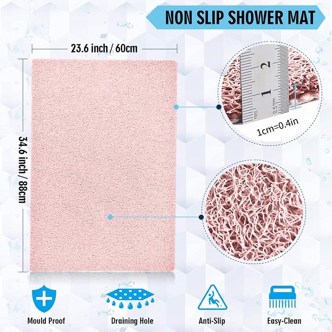 godehone Shower Mats Non Slip Without Suction Cups, PVC Loofah Bathroom Mats - Image 2